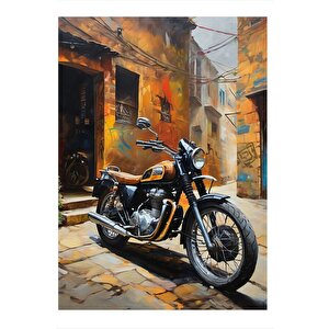 Retro Turuncu Motosiklet Art Mdf Poster 50cmx 70cm 50x70 cm