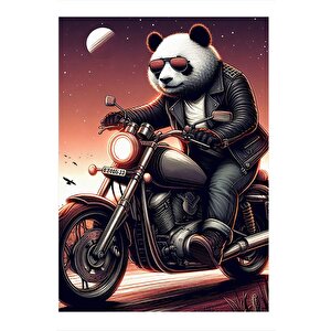 Motorcu Panda Modern Ahşap Tablo 25cmx 35cm 25x35 cm