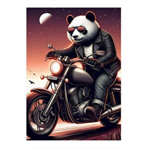 Motosikletli Panda Mdf Poster 35cm X50cm 35x50 cm