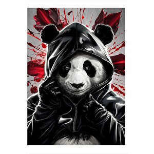Siyah Kapşonlu Panda Modern Ahşap Tablo 35cm X50cm 35x50 cm