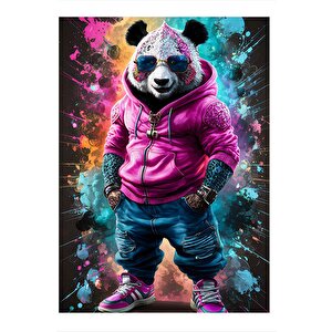 Gözlüklü Panda Hediyelik Ahşap Tablo 35cm X50cm 35x50 cm