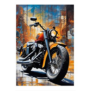 Turuncu Retro Motosiklet Hediyelik Ahşap Tablo 25cmx 35cm 25x35 cm