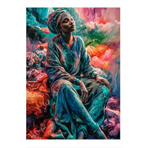 Renkler Ve Afrikalı Kadın Model Ahşap Tablo 35cm X50cm 35x50 cm