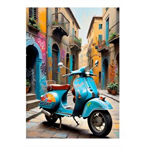 Retro Motosiklet Ve Sokak Model Ahşap Tablo 35cm X50cm 35x50 cm