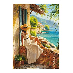 Beyaz Elbiseli Kadın Ve Manzara Hediyelik Ahşap Tablo 25cmx 35cm 25x35 cm