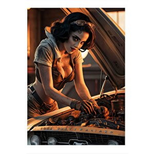 Araba Tamircisi Kadın Art Mdf Poster 25cmx 35cm 25x35 cm