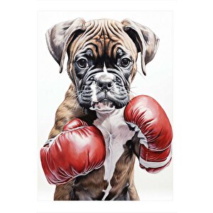 Boksör Köpek Desenli Ahşap Tablo 35cm X50cm 35x50 cm