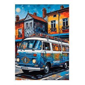 Retro Minibüs Desenli Ahşap Tablo 35cm X50cm 35x50 cm