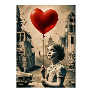 Kırmızı Kalp Şeklinde Uçan Balon Mdf Poster 35cm X50cm 35x50 cm