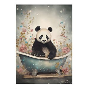 Banyo Yapan Panda Dekoratif Mdf Tablo 25cmx 35cm 25x35 cm