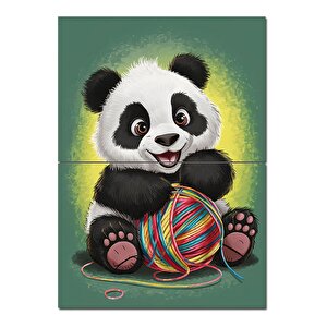 Sevimli Panda Ve Yün Yumağı Mdf Tablo 70cmx 100cm 70x100 cm