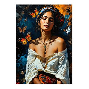 Esmer Kadın Ve Kelebkler Model Mdf Tablo 25cmx 35cm 25x35 cm