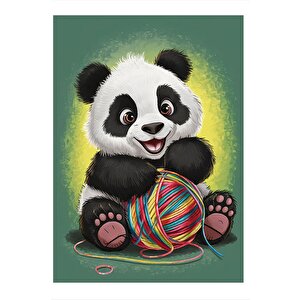 Sevimli Panda Ve Yün Yumağı Mdf Tablo 35cm X50cm 35x50 cm