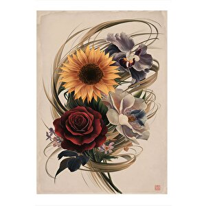 Günebakan Çiçeği Ve Gül Mdf Poster 35cm X50cm 35x50 cm