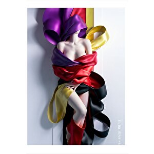 Renkli Kumaşlar Ve Kadın Modern Mdf Tablo 25cmx 35cm 25x35 cm