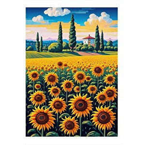 Günebakan Ayçiçeği Tarlası Hediyelik Ahşap Tablo 35cm X50cm