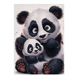 Sevimli Panda Ailesi Model Ahşap Tablo 35cm X50cm