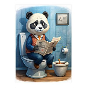Tuvalette Gazete Okuyan Panda Art Mdf Tablo 35cm X50cm 35x50 cm