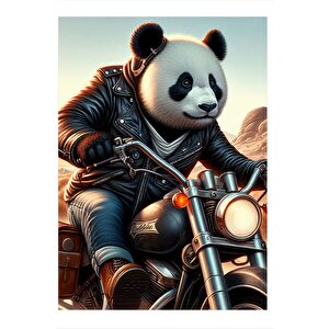 Harley Motorcu Panda Hediyelik Ahşap Tablo 35cm X50cm 35x50 cm