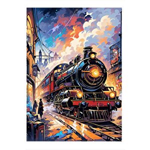 Buharlı Tren Ve İstasyon Modern Mdf Tablo 25cmx 35cm 25x35 cm