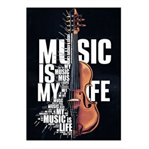 Müzik Benim Hayatım Keman Modern Ahşap Tablo 35cm X50cm