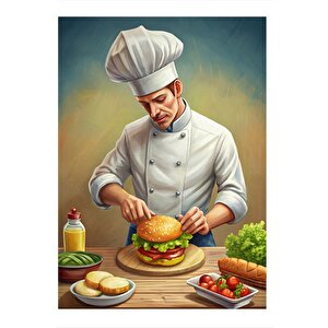 Aşçı Ver Taze Hamburger Modern Mdf Tablo 25cmx 35cm 25x35 cm