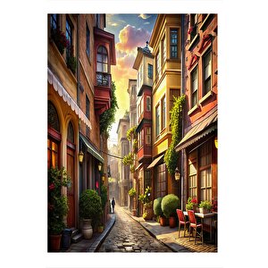 Arnavut Kaldırımlı Dar Sokak Desenli Mdf Tablo 25cmx 35cm 25x35 cm