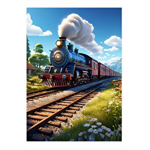 Sevimli Buharlı Tren Desenli Mdf Tablo 25cmx 35cm 25x35 cm