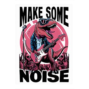 T-rex Elektro Gitar Çalıyor Dekoratif Ahşap Tablo 35cm X50cm 35x50 cm