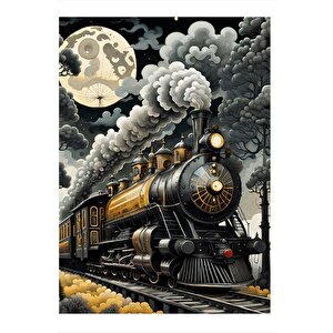 Kara Tren Ve Ayışığı Model Ahşap Tablo 35cm X50cm 35x50 cm
