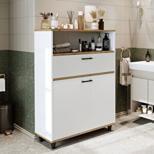 Roomart Çamaşır Sepetli Banyo Dolabı, Çok Amaçlı Çekmeceli Dolap 90 Cm