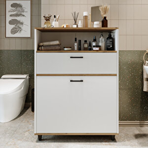 Roomart Çamaşır Sepetli Banyo Dolabı, Çok Amaçlı Çekmeceli Dolap 90 Cm