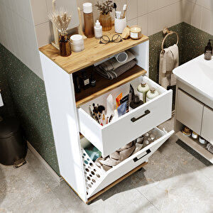 Roomart Çamaşır Sepetli Banyo Dolabı, Çok Amaçlı Çekmeceli Dolap 60 Cm