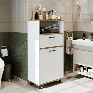 Roomart Çamaşır Sepetli Banyo Dolabı, Çok Amaçlı Çekmeceli Dolap 60 Cm