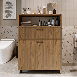 Roomart Çamaşır Sepetli Banyo Dolabı, Çok Amaçlı Çekmeceli Dolap 90 Cm