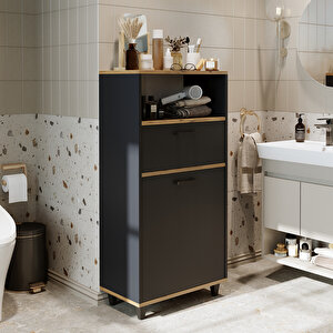 Roomart Çamaşır Sepetli Banyo Dolabı, Çok Amaçlı Çekmeceli Dolap 60 Cm