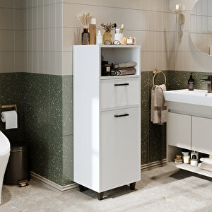 Roomart Çamaşır Sepetli Banyo Dolabı, Çok Amaçlı Çekmeceli Dolap 45 Cm