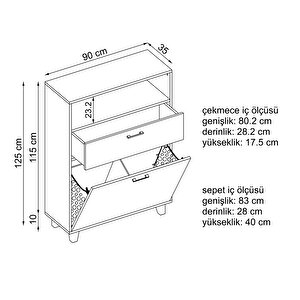 Çamaşır Sepetli Banyo Dolabı, Çok Amaçlı Çekmeceli Dolap 90 Cm Beyaz