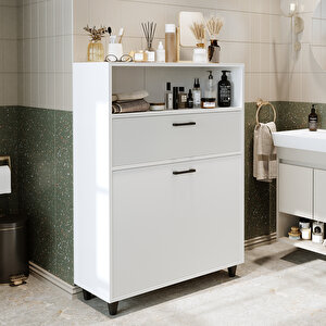 Roomart Çamaşır Sepetli Banyo Dolabı, Çok Amaçlı Çekmeceli Dolap 90 Cm