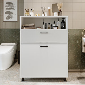 Roomart Çamaşır Sepetli Banyo Dolabı, Çok Amaçlı Çekmeceli Dolap 90 Cm