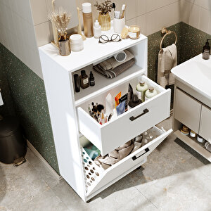Roomart Çamaşır Sepetli Banyo Dolabı, Çok Amaçlı Çekmeceli Dolap 60 Cm