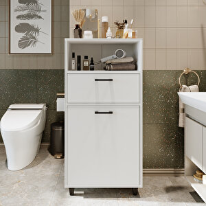 Roomart Çamaşır Sepetli Banyo Dolabı, Çok Amaçlı Çekmeceli Dolap 60 Cm