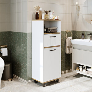 Roomart Çamaşır Sepetli Banyo Dolabı, Çok Amaçlı Çekmeceli Dolap 45 Cm