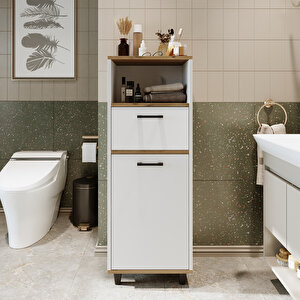 Roomart Çamaşır Sepetli Banyo Dolabı, Çok Amaçlı Çekmeceli Dolap 45 Cm