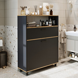 Roomart Çamaşır Sepetli Banyo Dolabı, Çok Amaçlı Çekmeceli Dolap 90 Cm