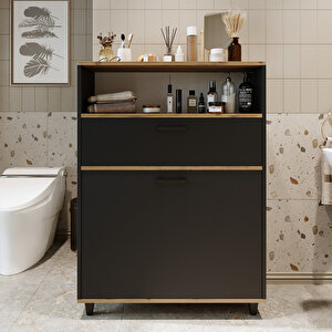 Roomart Çamaşır Sepetli Banyo Dolabı, Çok Amaçlı Çekmeceli Dolap 90 Cm