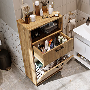 Roomart Çamaşır Sepetli Banyo Dolabı, Çok Amaçlı Çekmeceli Dolap 60 Cm