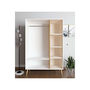 Riva Elbise Dolabı Üç Kapaklı Çekmeceli Dolap Gardırop /meşe/ Beyaz