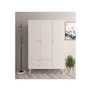 Tema Elbise Dolabı Üç Kapaklı Çekmeceli Dolap Gardırop /beyaz