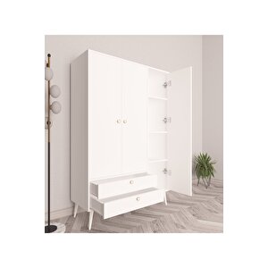 Tema Elbise Dolabı Üç Kapaklı Çekmeceli Dolap Gardırop /beyaz